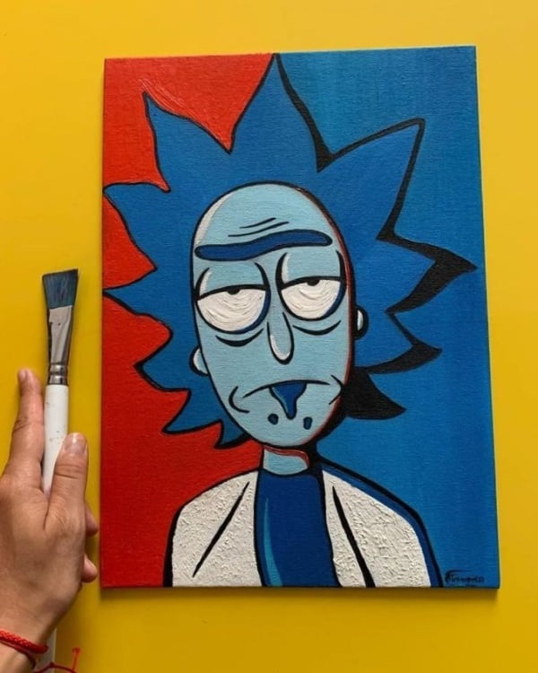 Blue hair man drawing