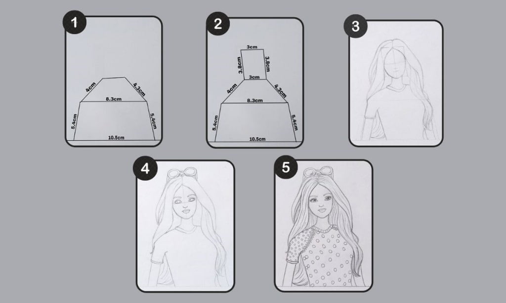 How to Make Barbie Doll Sketch All in one pic