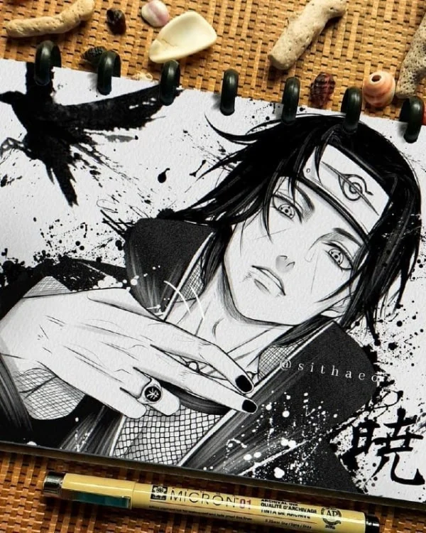 10 Incredible Itachi Uchiha Drawing Ideas Black and white drawing of Itachi