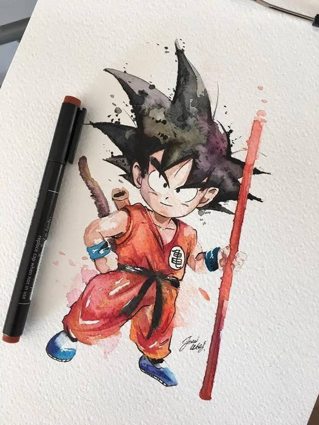 24 Lovely Cartoon Drawings Ideas Goku watercolor painting