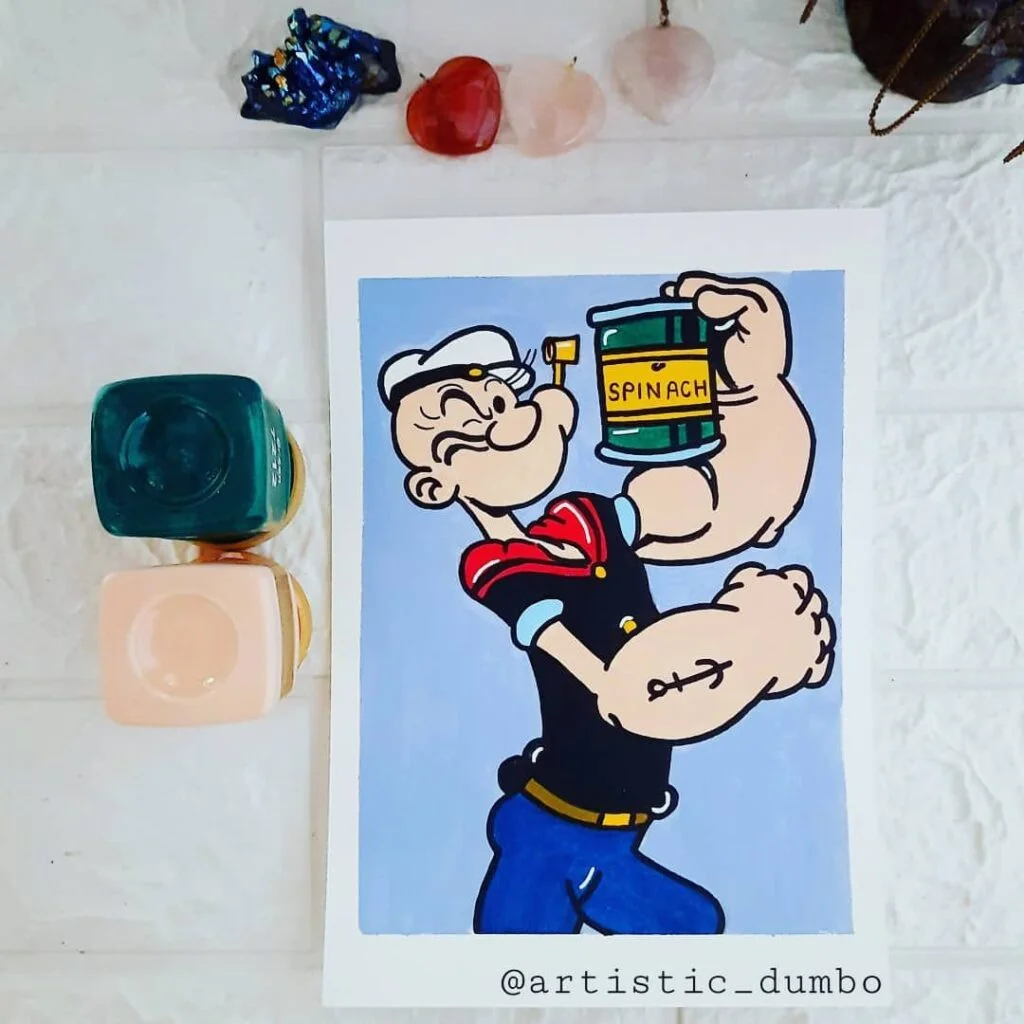 24 Lovely Cartoon Drawings Ideas Popeye having spinach jar