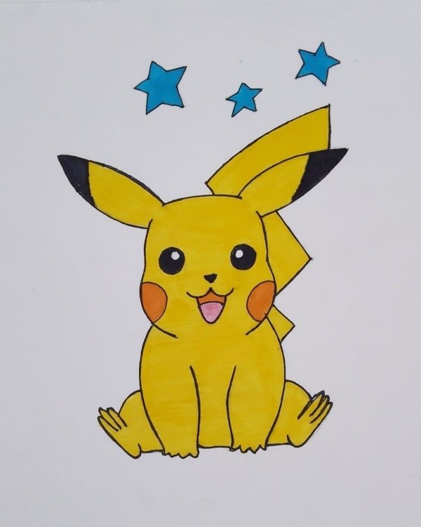 How to Draw Cute Pikachu Coloured sketch of pikachu