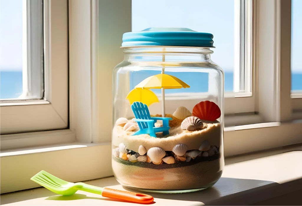 10 Easy Summer Beach Craft Ideas for Kids sandcastle in a jar 682987446626a
