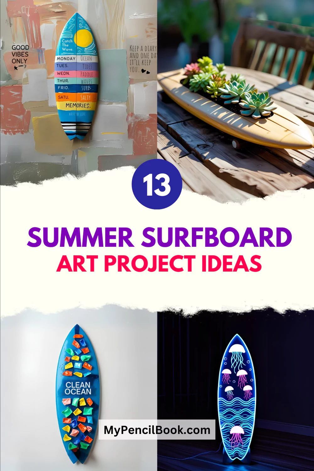 13 Summer Mini Surfboard Art Project Ideas summer surfboard art project ideas 68519ac39dc51