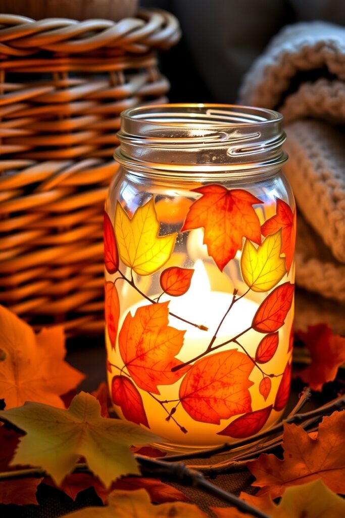 18 Easy Fall Leaf Art Project Ideas (That Actually Feel Fresh) Flux Schnell A delicate glass jar candle holder adorned with i 2