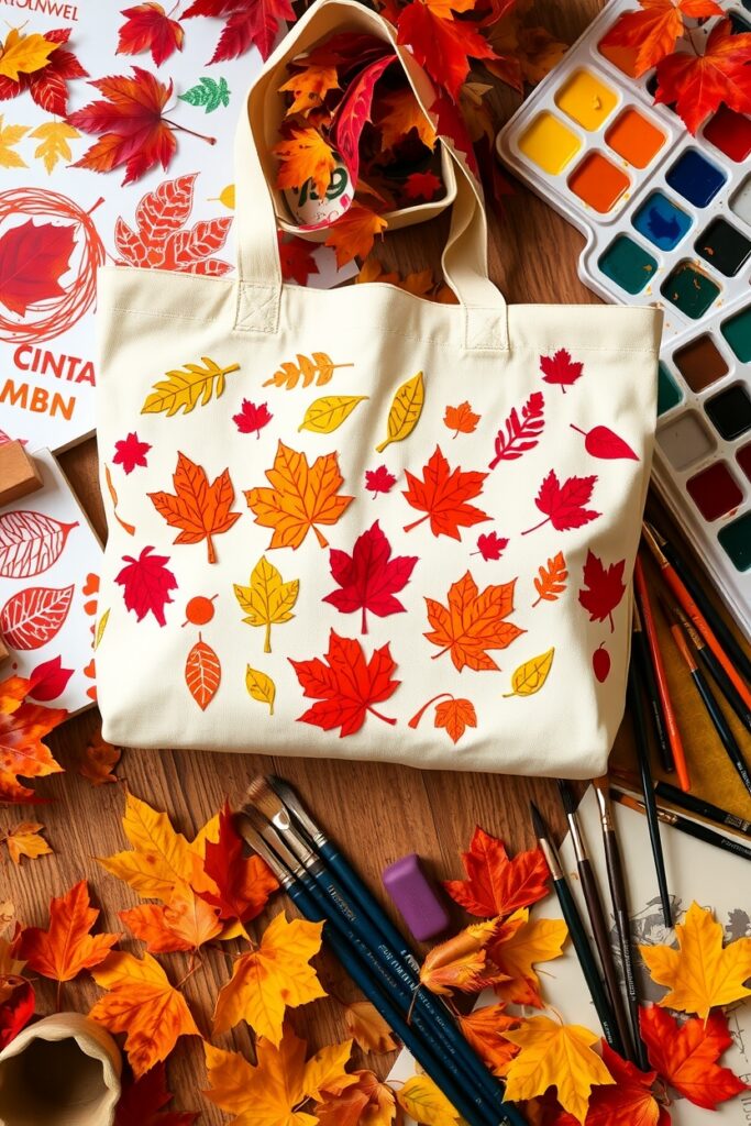 18 Easy Fall Leaf Art Project Ideas (That Actually Feel Fresh) Flux Schnell A vibrant tote bag is decorated with an assortmen 3