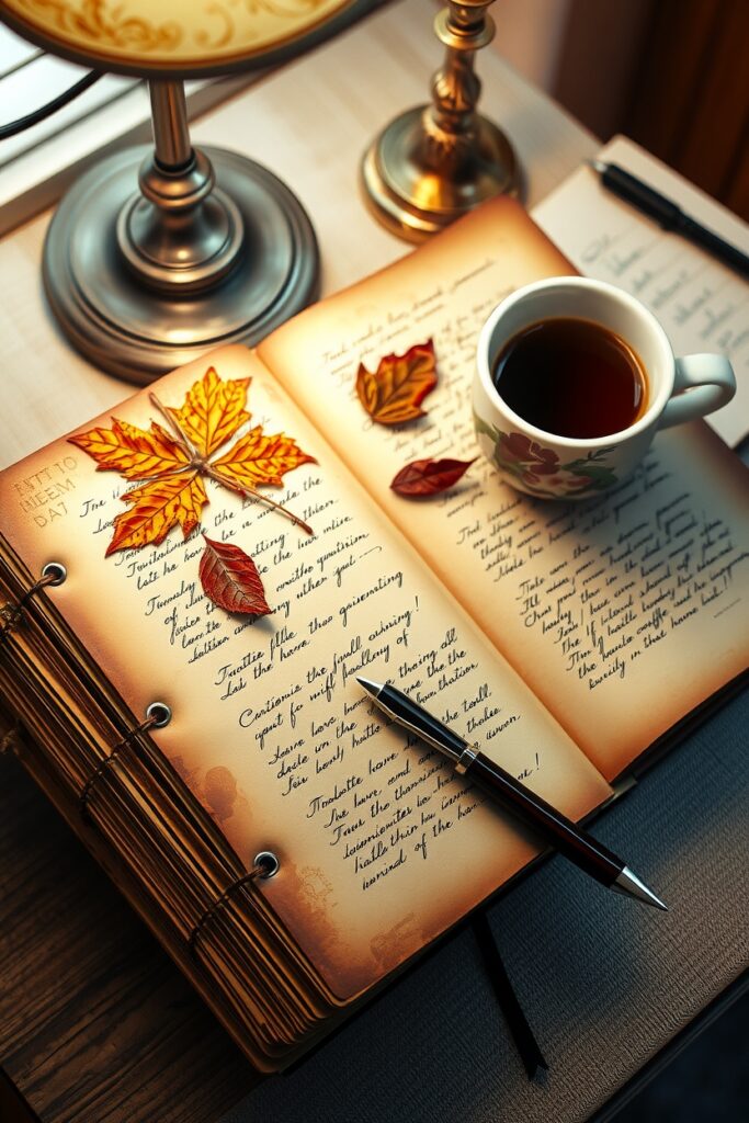 18 Easy Fall Leaf Art Project Ideas (That Actually Feel Fresh) Flux Schnell An elegantly weathered journal its pages stained 3 1