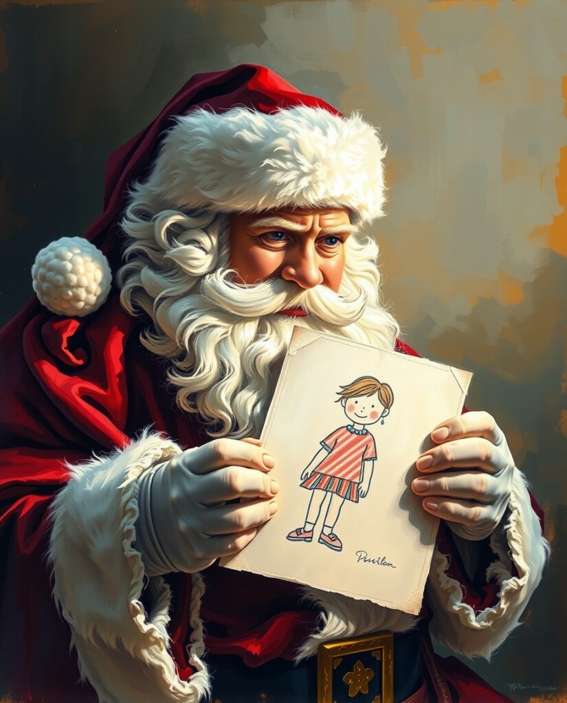 Flux Schnell Oil painting of Santa gently holding a childs cra 2 1