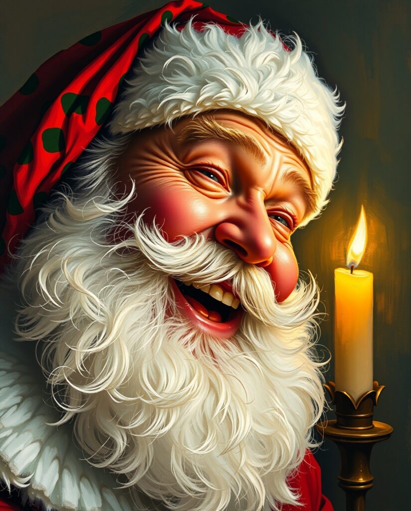 Flux Schnell Oil portrait of Santa Claus midlaugh rosy cheeks 1