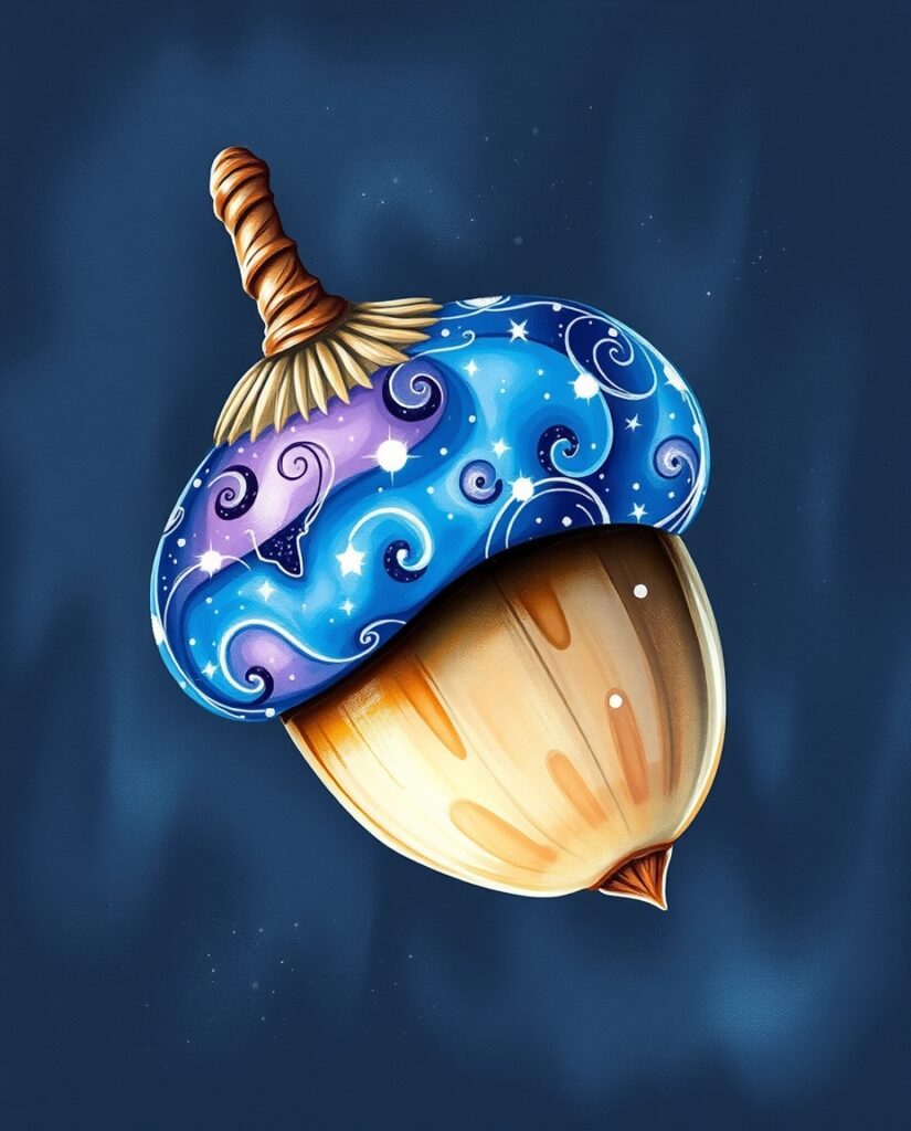 18 Calm Pine Cone and Acorn Painting Ideas Flux Schnell Painting of a delicate Acorn with a galaxythemed 0