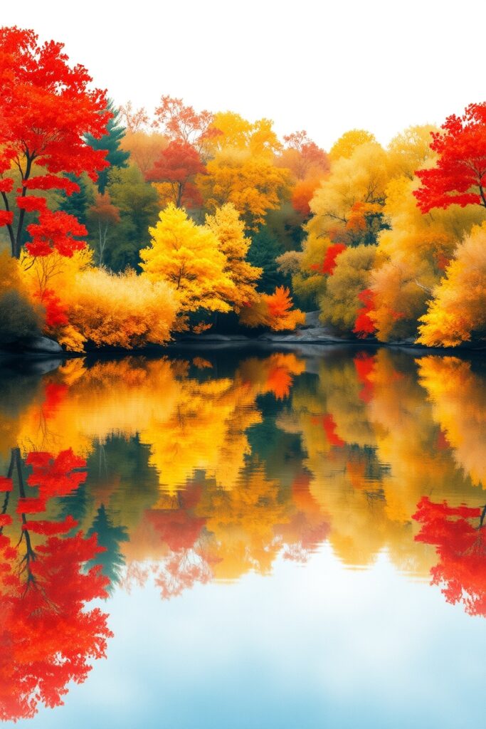 Flux Schnell Paintings of a Still autumn lake surrounded by co 2