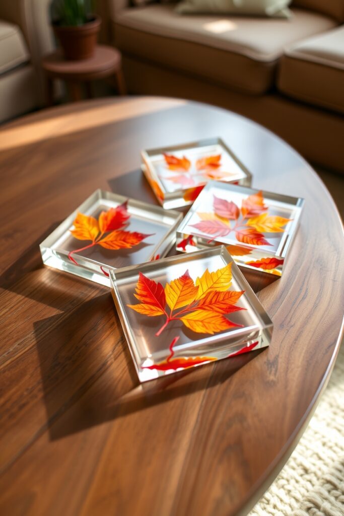 18 Easy Fall Leaf Art Project Ideas (That Actually Feel Fresh) Flux Schnell Set of four clear resin coasters with embedded vi 0