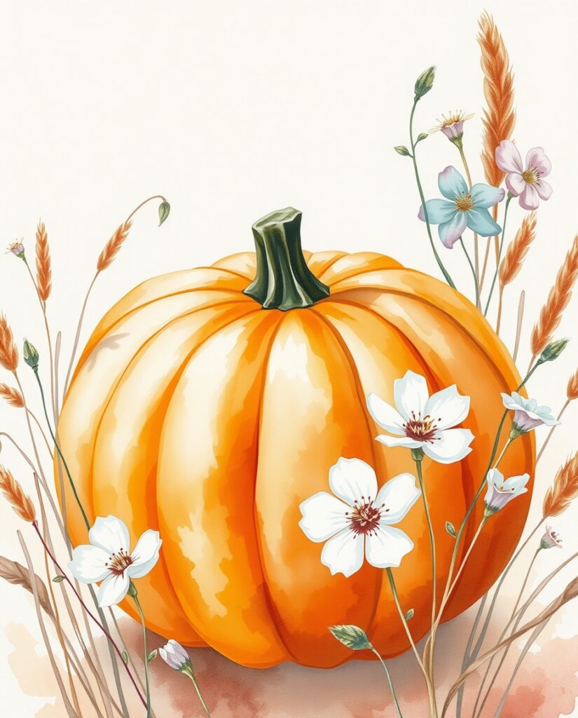 Flux Schnell Watercolor composition of a plump orange pumpkin 1