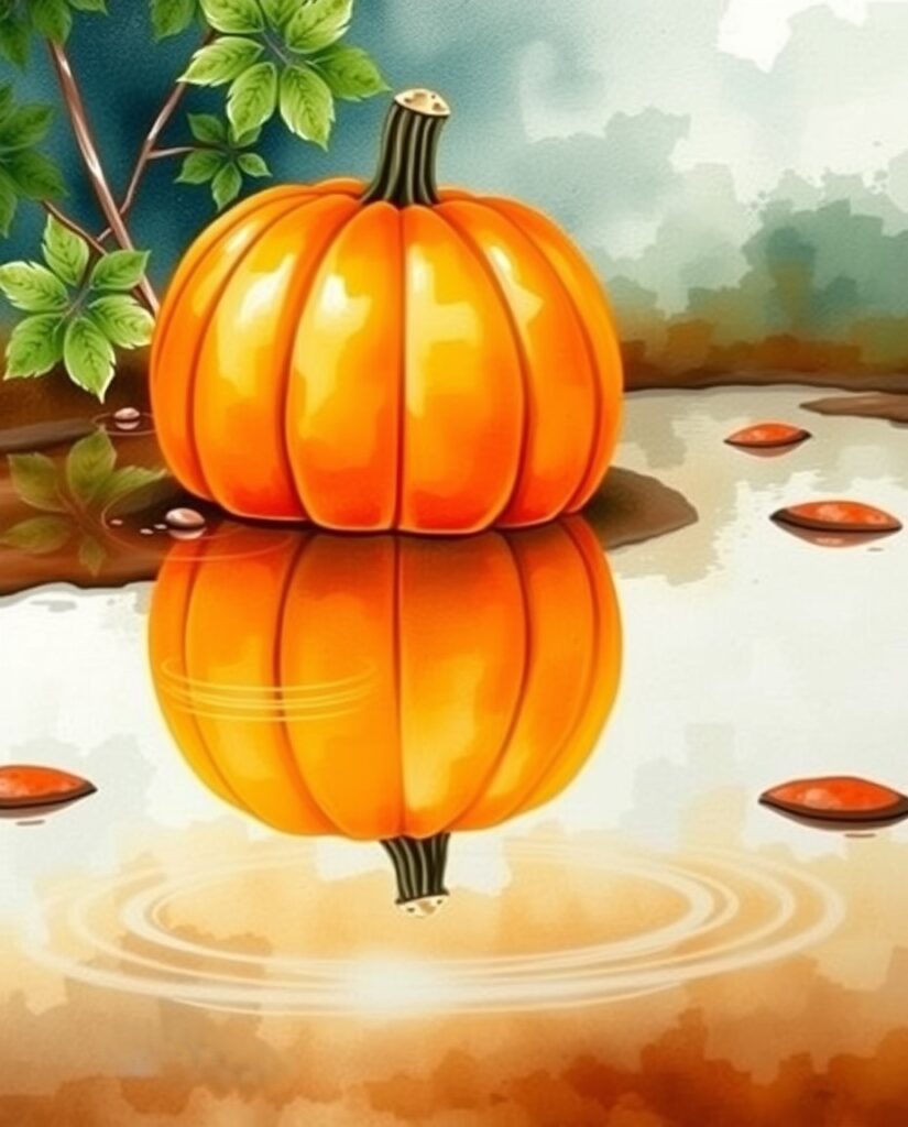 Flux Schnell Watercolor landscape of a vibrant orange pumpkin 0