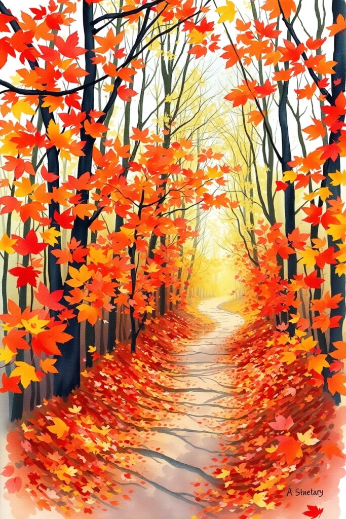 Flux Schnell Watercolor painting of a narrow woodland path bla 2