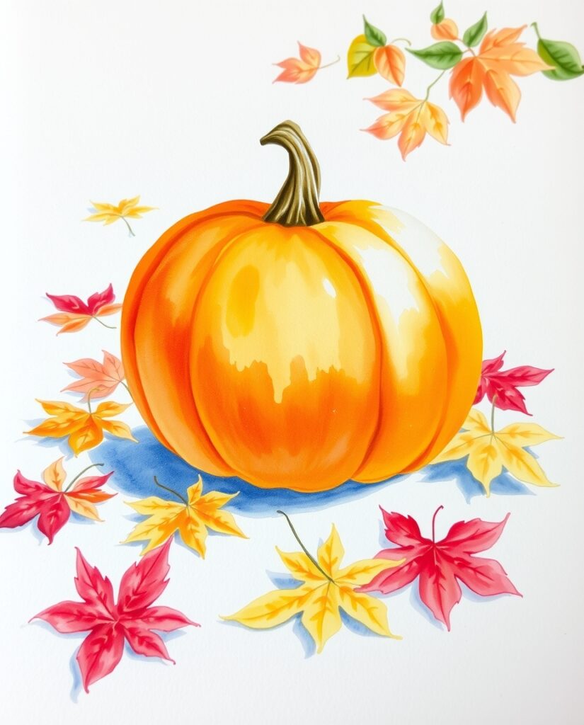 Flux Schnell Watercolor painting of a vibrant orange pumpkin w 1