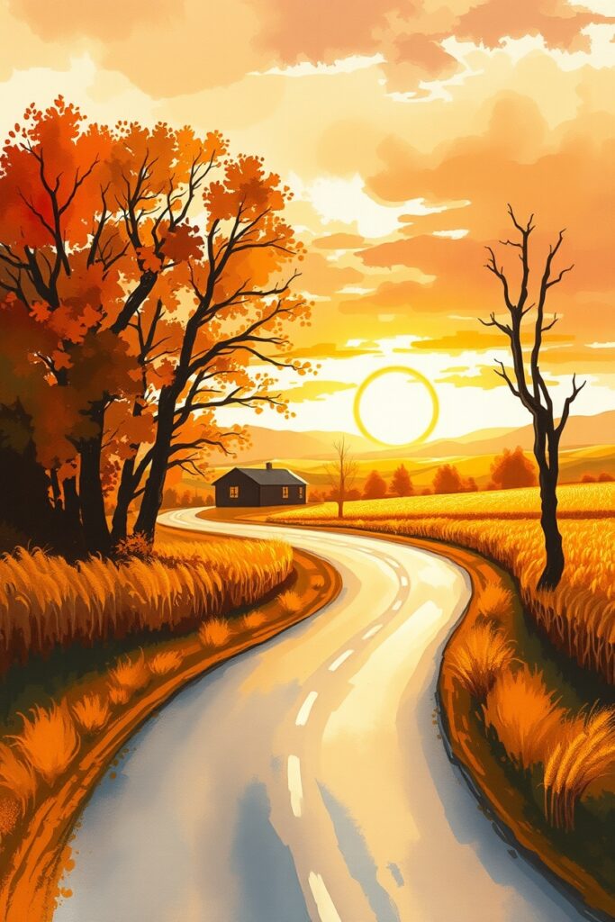 Flux Schnell Winding country road aglow with soft warm light u 2