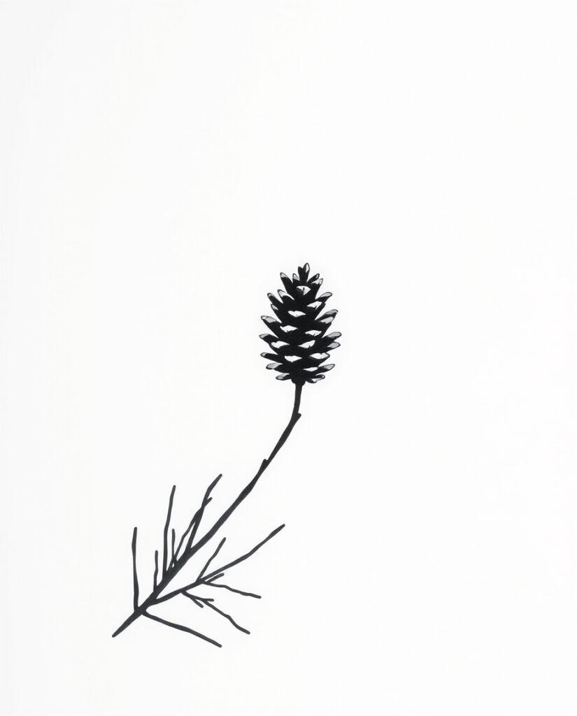 18 Calm Pine Cone and Acorn Painting Ideas Flux Schnell delicate watercolor painting Black ink silhouette 1