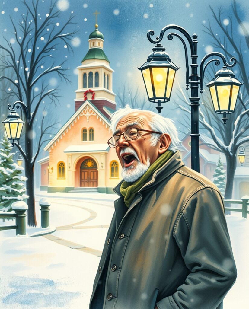 15 AI Gothic Christmas Art Ideas Flux Schnell delicate watercolor painting Elderly man singing 0