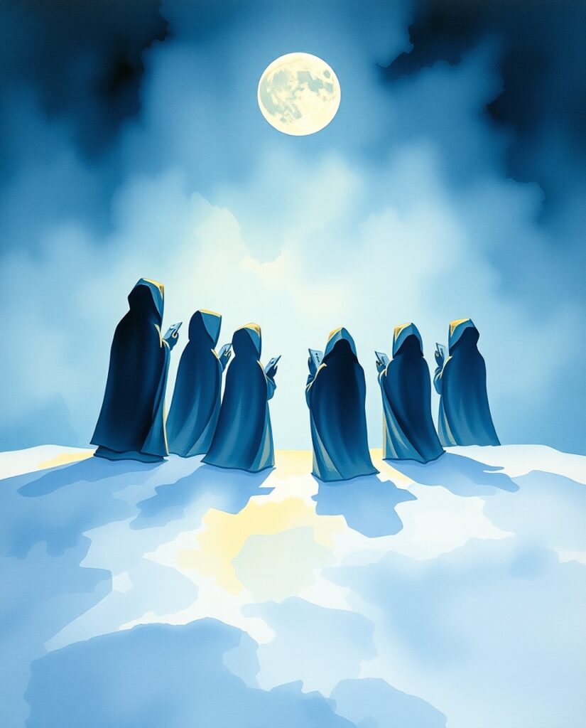 15 AI Gothic Christmas Art Ideas Flux Schnell delicate watercolor painting Hooded choir figures 2