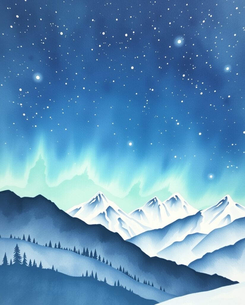 15 Magical Christmas Wallpaper Ideas Flux Schnell delicate watercolor painting Night sky over snowy 3