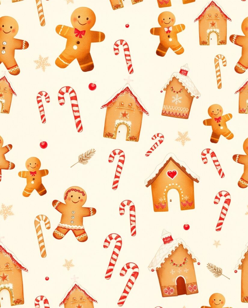 15 Magical Christmas Wallpaper Ideas Flux Schnell delicate watercolor painting Repeating gingerbrea 2