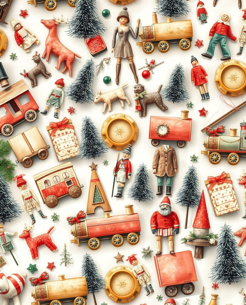 15 Magical Christmas Wallpaper Ideas Flux Schnell delicate watercolor painting Retro holiday toys a 0
