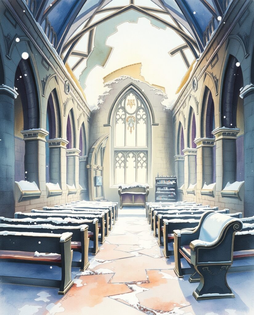 15 AI Gothic Christmas Art Ideas Flux Schnell delicate watercolor painting Ruined stone chapel 3 1