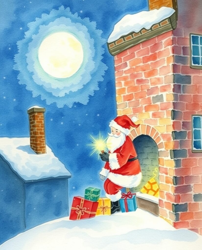 18 Easy Santa Watercolor Ideas for Beginners Flux Schnell delicate watercolor painting Watercolor night sce 0