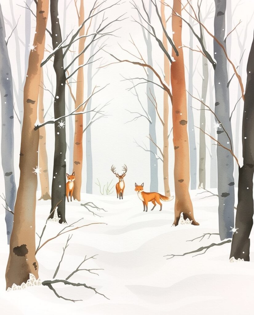 15 Magical Christmas Wallpaper Ideas Flux Schnell delicate watercolor painting Winter forest scene 0