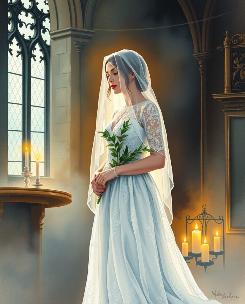 15 AI Gothic Christmas Art Ideas Flux Schnell delicate watercolor painting Woman in tattered la 0