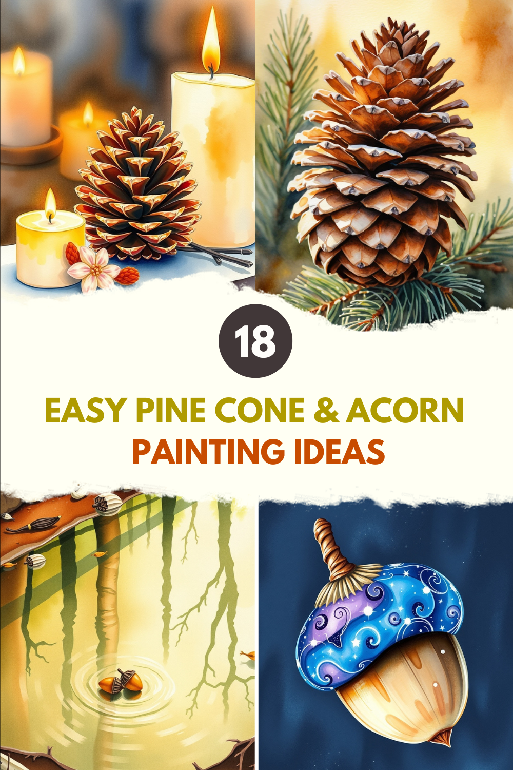 18 Calm Pine Cone and Acorn Painting Ideas Pine cone and acorn painting ideas