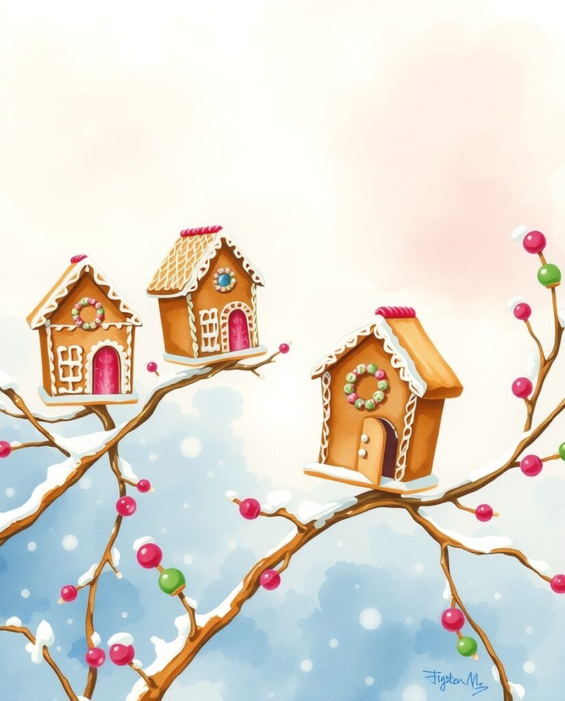 Flux Schnell Delicate watercolor painting of tiny gingerbread 3