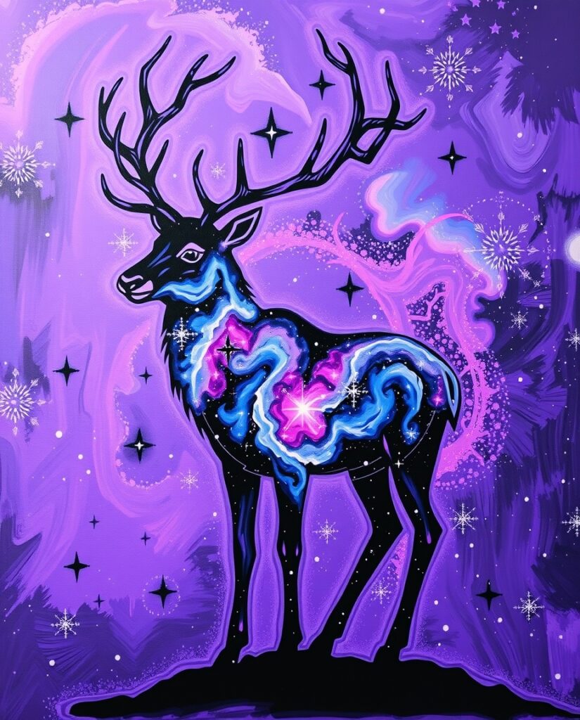 18 Cool Reindeer Painting Ideas Flux Schnell bold acrylic painting A majestic reindeer silhoue 0