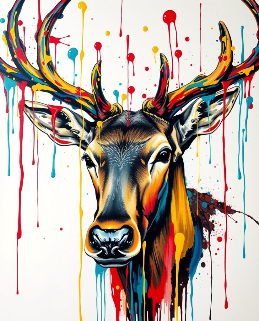 18 Cool Reindeer Painting Ideas Flux Schnell bold acrylic painting Abstract portrait of a rein 2