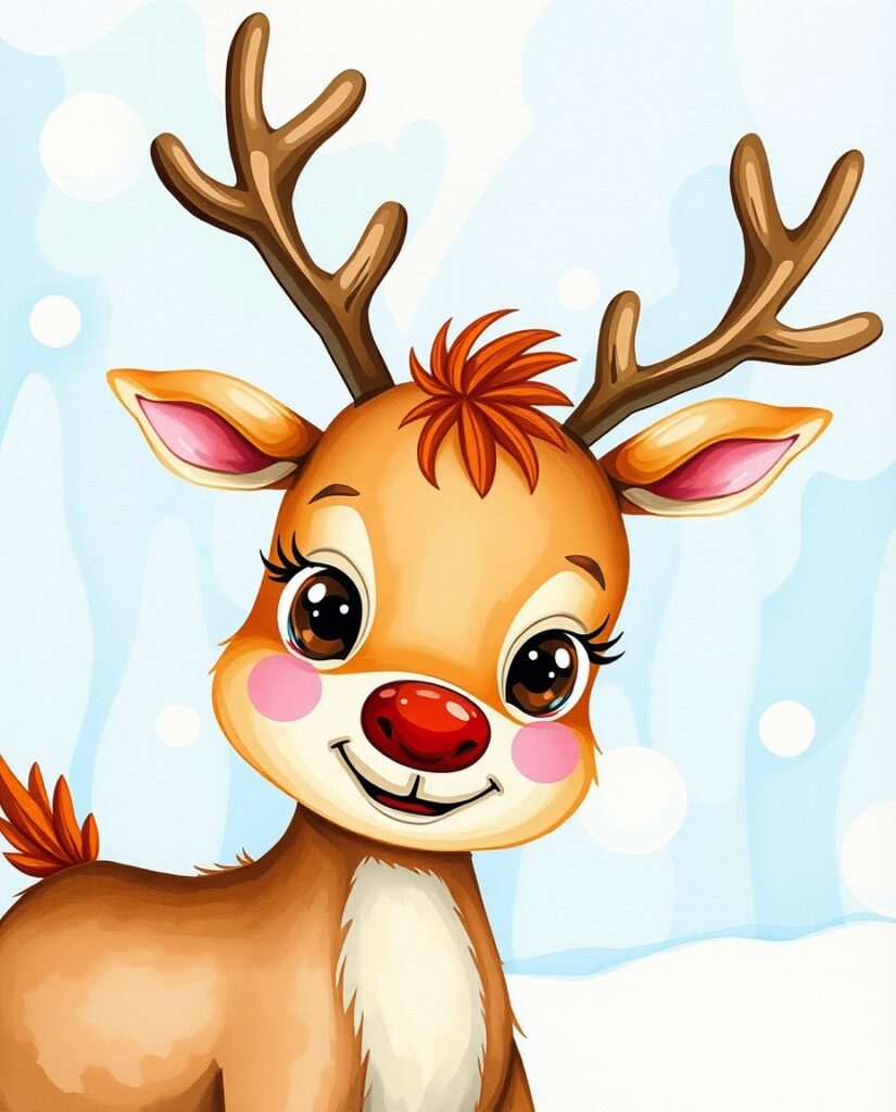 18 Cool Reindeer Painting Ideas Flux Schnell bold acrylic painting Cute friendly reindeer illu 0