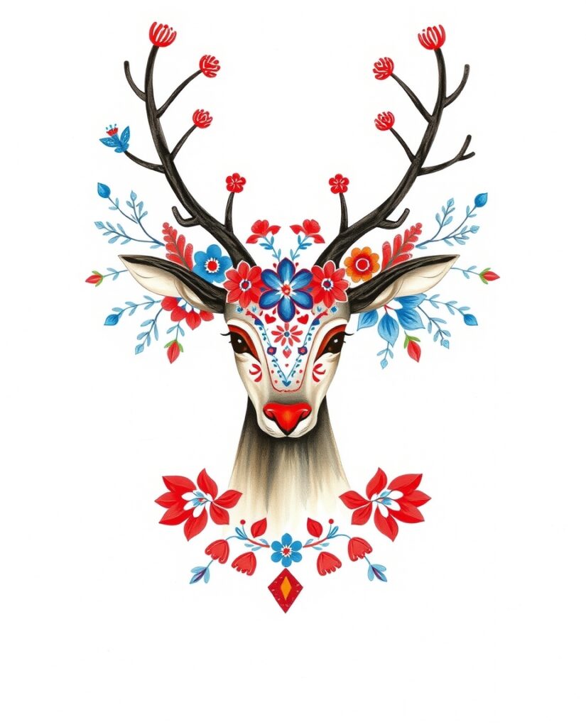 18 Cool Reindeer Painting Ideas Flux Schnell delicate watercolor painting Folk art style reind 2