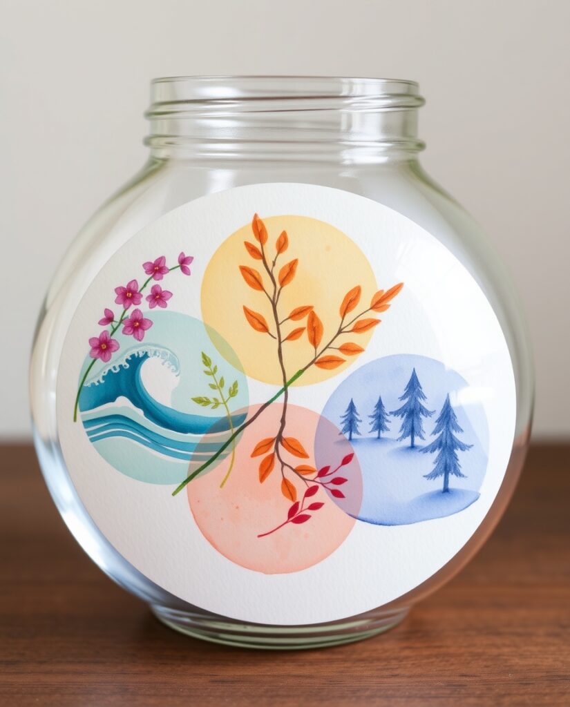 Flux Schnell delicate watercolor painting Set of four circular 2