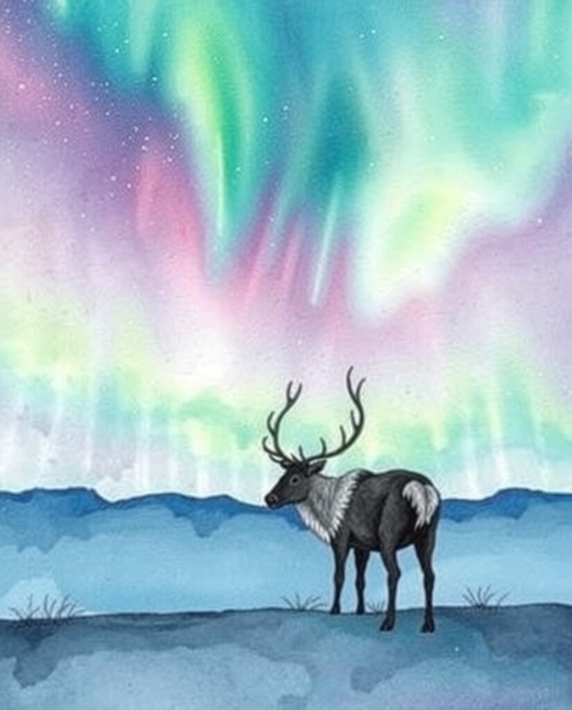 18 Cool Reindeer Painting Ideas Flux Schnell delicate watercolor painting Silhouette of a rein 3
