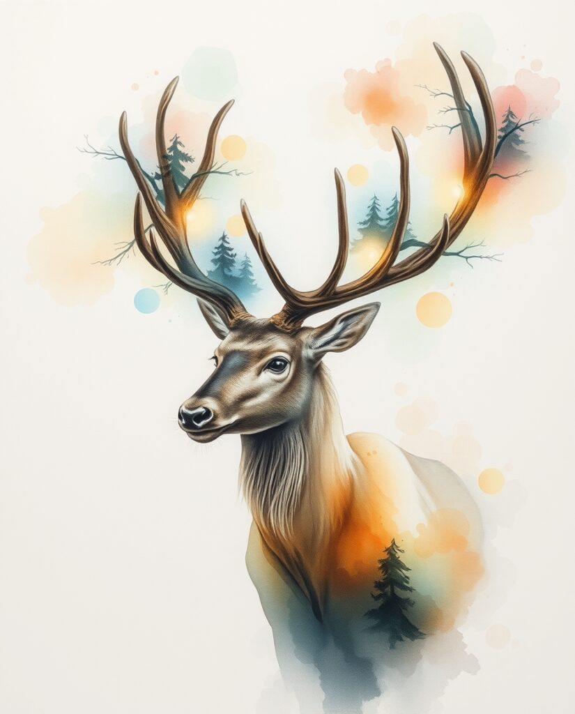 18 Cool Reindeer Painting Ideas Flux Schnell delicate watercolor painting Surreal dreamlike re 3